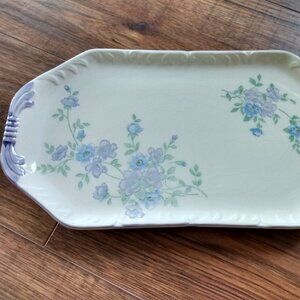 Vintage Blue Bell Flower Ceramic Tray Furukawa Japan Rectangular 12"x6.5"